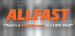 A silver and orange logo for allfast.