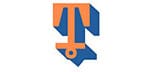 A blue and orange logo of the letter t.