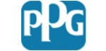 A blue and white logo for ppg.